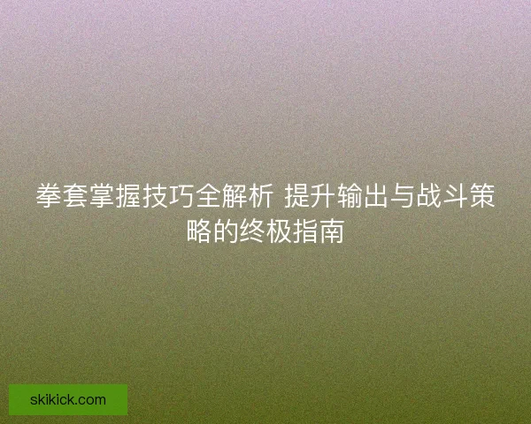 拳套掌握技巧全解析 提升输出与战斗策略的终极指南